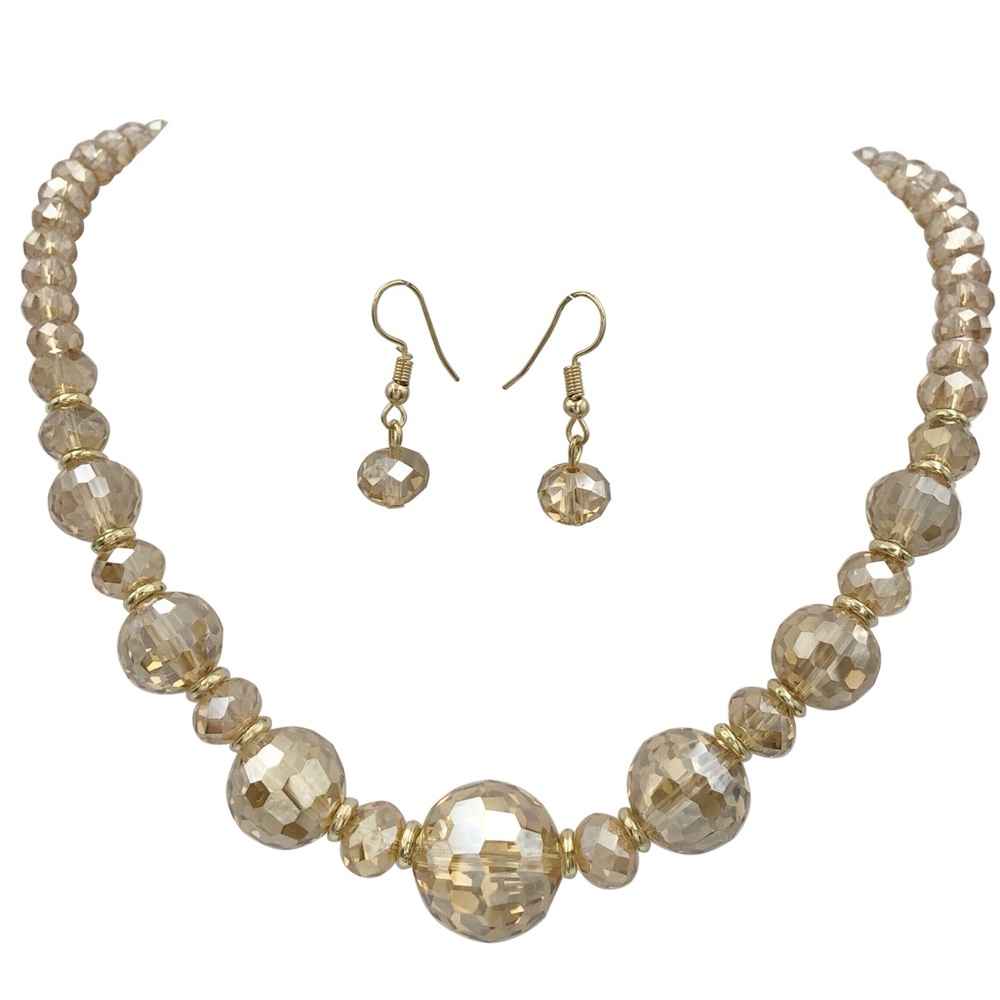 Beveled Glass Beaded Topaz Necklace Earrings Set